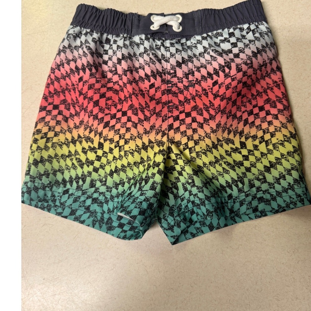 Wonder Nation Toddler Boys Rainbow Checkered Swim Trunks Size 2T Multicolor